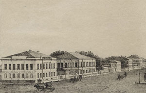 Мужская гимназия. Улица Миллионная. Литография П. М. Кошарова, 1886 г.